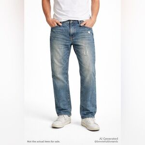 Flypaper Men’s W33 Distressed Blue Straight-Leg Jeans 100% Cotton